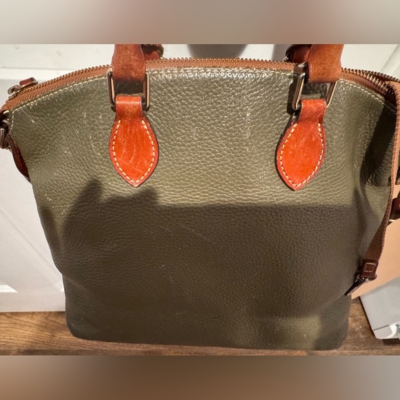 👜 Dooney & Bourke Pebble Leather Dome Satchel (Olive/Russet) purse handbag as is - Picture 2 of 16